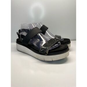 TIMBERLAND BLACK LEATHER  PLATFORM WEDGE SANDALS SIZE 9 (L6)
